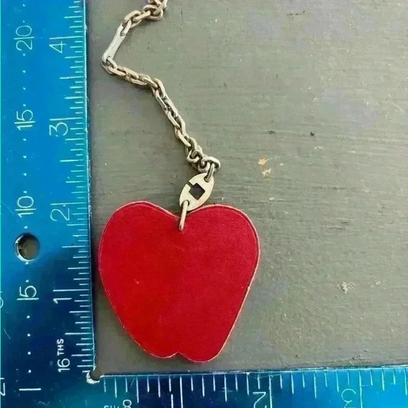 Authentic EUC Hermes charm Leather Silver hardware Red Apple bag charm w/ Box - Picture 9 of 13